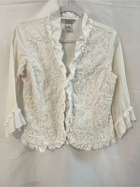 Nexx White Ruffle-Trim Embroidered Blouse